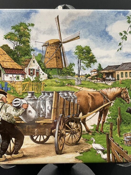 Royal Moss Holland Dutch Farm Scene Ceramic Tile Art 6" X 6" - Picture 1 of 5